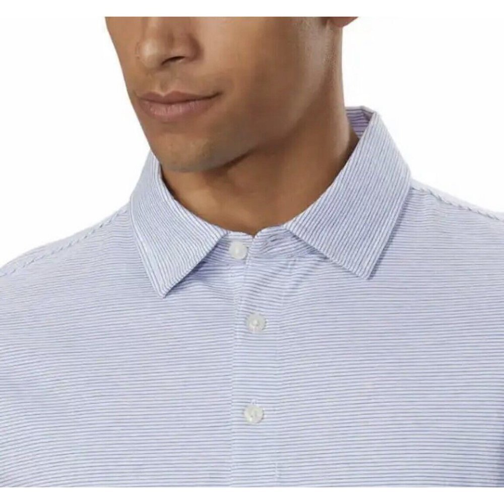 Kirkland Men's Comfort Stretch Cotton Silk Blend Polo Shirts Size XL White/Blue - Picture 2 of 5